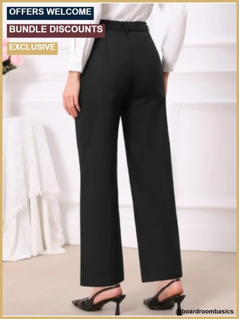 Wide Leg Pants Women High Waist Business Casual Work Trousers Cotton Blend